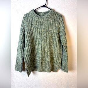 Anthropologie  field & flower Green Crew Neck Sweater with Ribbed‎ Knit